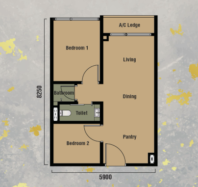 Branniganz Suites Layout Plan Type A 495sft (2 rooms unit)- Exsim Bukit Bintang